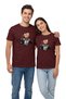 Unisex Burgundy Color Street Rider Teddy Bear Printed 100% Cotton Crew Neck T-Shirt