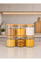 Set of 6 Labeled Glass Jars – Striped Food Storage Container with Bamboo Vacuum Lid 1000 ml - 2