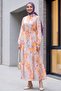 Hakim Collar Half Buttoned Mixed Patterned Polycotton Dress with Elastic Sleeves -Yavruağzı - 6