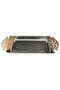 Al Saif Gallery steel tray set with a gold handle, two pieces, rectangular, engraved - silver