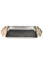 Al Saif Gallery steel tray set with a gold handle, two pieces, rectangular, engraved - silver - 2