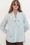 Women's Polka Dot Scarf Collar Blouse 1427 - Blue - 3