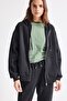 Black Back to School Relax Fit Hooded Thick Basic Plain Pocket Zipper Sweatshirt D8717Ax24Wn