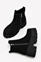 Leona Black Suede Women's Daily Flat Zippered Comfortable Stylish Wedge Heel Boots & Booties - 4