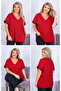 Plus Size V-Neck Cotton Blouse with Lace Detail on Sleeves - 4