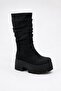 Women's Daily High-Top Comfortable Stylish Ines Black Suede Bellows Boots - 5