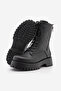 Women's Genuine Leather Combat Boots Thick Treaded Sole Zip-Up Lace-Up Casual Boot Orben Black - 7