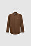 Men's Linen Blend Brown Long Sleeve Basic Shirt 50320262-Vr029 - 7