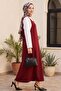 High Collar Long Sleeve Blouse Dabıl Crepe Gilet Set - Burgundy