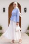 Asymmetrical Cut Waist Tie Striped Policoton Blouse -Blue - 5
