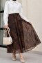 Side Zipper Patterned Lined Chiffon Skirt -Khaki