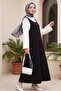 High Collar Long Sleeve Blouse Dabıl Crepe Gilet Set - Black - 4