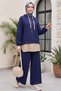 Strawberry Set with Half Zipper Hoodie and Elastic Sleeves, Wide Leg Pants - Dark Blue - 3