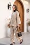 Front-Tie Kimono Set with Trousers -Beige