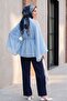 Hakim Collar Belted Lined Spanish Sleeve Oversize Lyocell Tunic - Baby Blue - 5