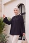 Round Neck Buttoned Spanish Sleeve Siena Tunic - Black