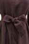 Brooch Detailed Belted Lined Balloon Sleeve Tulle Voile Dress -Plum - 8