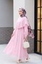 Lined Belted Tulle Modal Dress with Cape Detail on the Collar -Pink