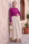 Half Throat Drawstring Sandy Blouse -Fuchsia - 4