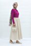 Half Throat Drawstring Sandy Blouse -Fuchsia - 7