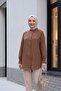 Sleeve Cuff Draped Oval Cut Shirt -Tan