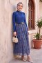 Elastic Waist Belted Lined Patterned Tulle Skirt -Indigo - 3