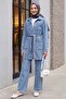 Stone Detailed Jacket Pants Denim Set - Ice Blue - 4