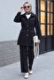 Stone Detailed Jacket Pants Jeans Set - Black