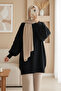 Round Neck Soft Knit Sweater with Handle Flower Detail - Black