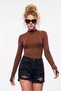Crew Neck Long Sleeve Finger-Loop Blouse Fitted Stretchy Knitted Luxury Women's T-Shirt