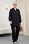 Half Zipper High Neck Combed Cotton Suit - Black