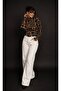 Women's Camel-Black Half Fisherman Patterned Blouse Be204 - 5