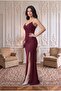 Scuba Fabric Strap Stone Detail Thin Strap Slit Evening Dress Burgundy - 2
