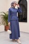 Round neck, crossed waist, lace-up skirt, tencel suit - navy
