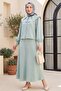 Lace Collar Pure Linen Look Skirt Suit - Water Green