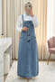 Half Buttoned Pocketed Denim Salopet -Ice Blue