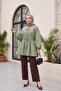 Stone Buttoned Shirt with Elasticized Sleeves and Tie Detail - Water Green - 5