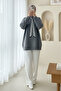 Soft Knit Sweater with Scarf - Gray