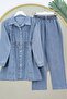 Elastic Waist Buttoned Jacket Trousers Jeans Set - Ice Blue