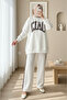 Three-Thread Sweat Suit with Leopard Print Detail on the Front - White
