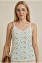 Floral Patterned Lace Strap Tank Top - Ecru - 3