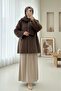 Bearded Jacket with Buttoned Front and Scarf Detail - Tan
