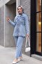 Scattered Stone Buttoned Jacket Trousers Denim Set - Ice Blue - 3