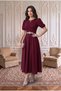 Burgundy Watermelon Sleeves Midi Length Evening Dress Graduation Dress - 3