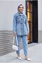 Scattered Stone Buttoned Jacket Trousers Denim Set - Ice Blue - 4