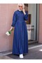 Denim Dress with Elasticated Cuffs, Button-Down Front, and Double Pockets - Indigo - 8