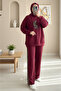 Scuba Suit with Leopard Figure and Patterned Trousers - Burgundy