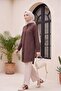 Oval Cut Long Shirt with Hidden Buttons -Brown - 3