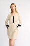 Summer Beige-Navy Blue Linen Dress - 2