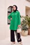 Oval Cut Long Shirt with Hidden Buttons - Green - 5